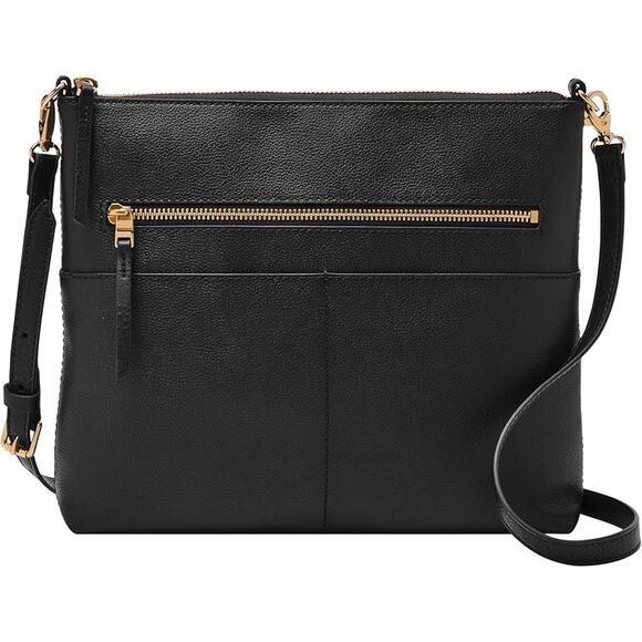 NEW Fossil Fiona Large Crossbody Messenger Style Black Leather Purse Handbag - Picture 1 of 12